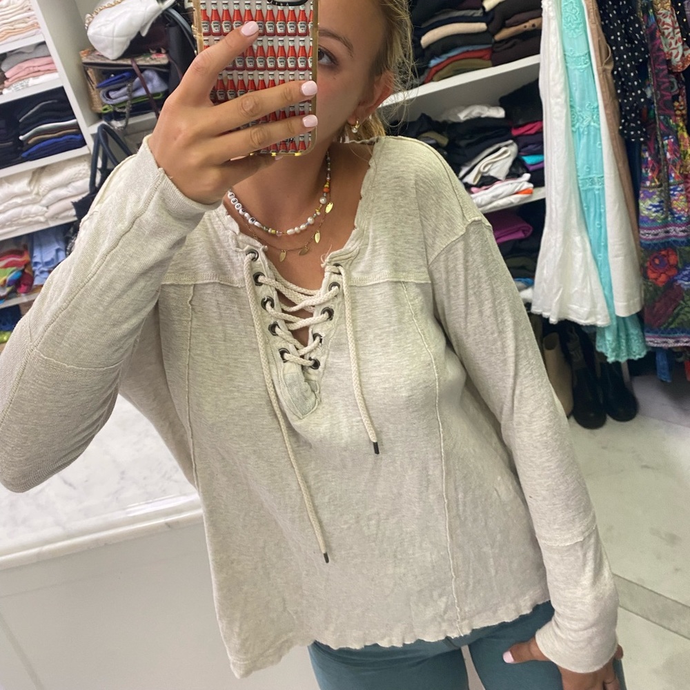 Free people lace up beige sweater